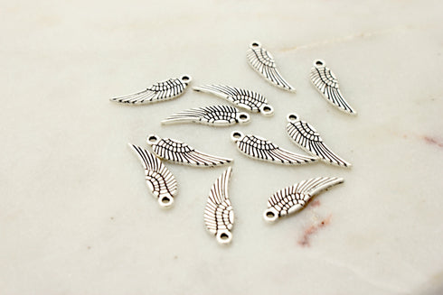 Small Angel Wing Charm, Silver Angel Wing, Bright Silver Wings, Angel Wing Charms, Angel Wing Charm, 17mm x 12mm, sold as 5 pieces.